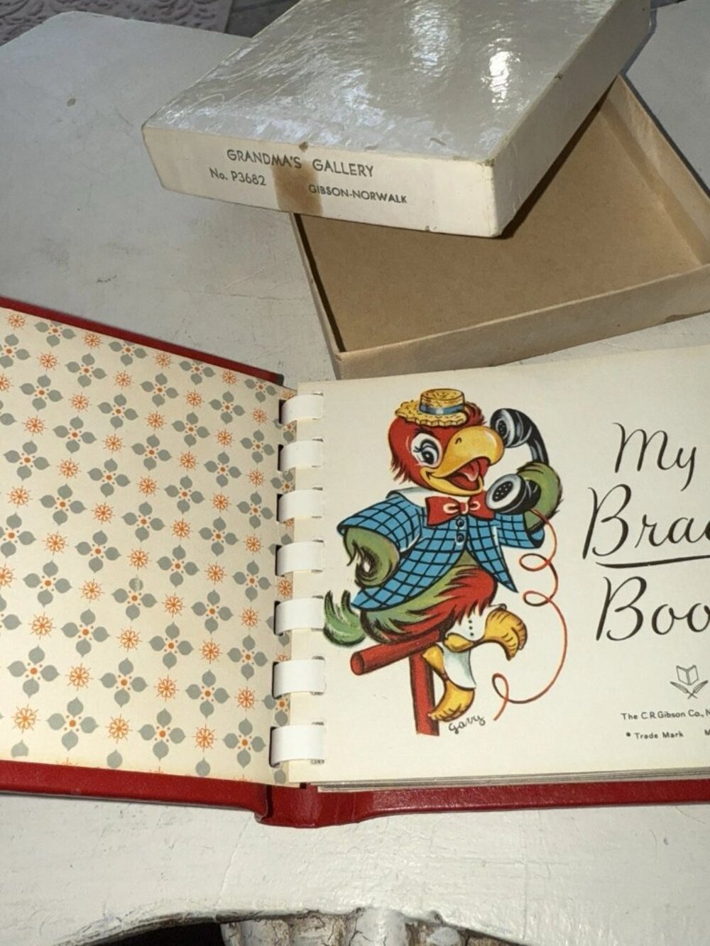 Vintage C.R. Gibson Grandma's Brag Book Photo Album Red Holds 24 Pics Parrot OLD